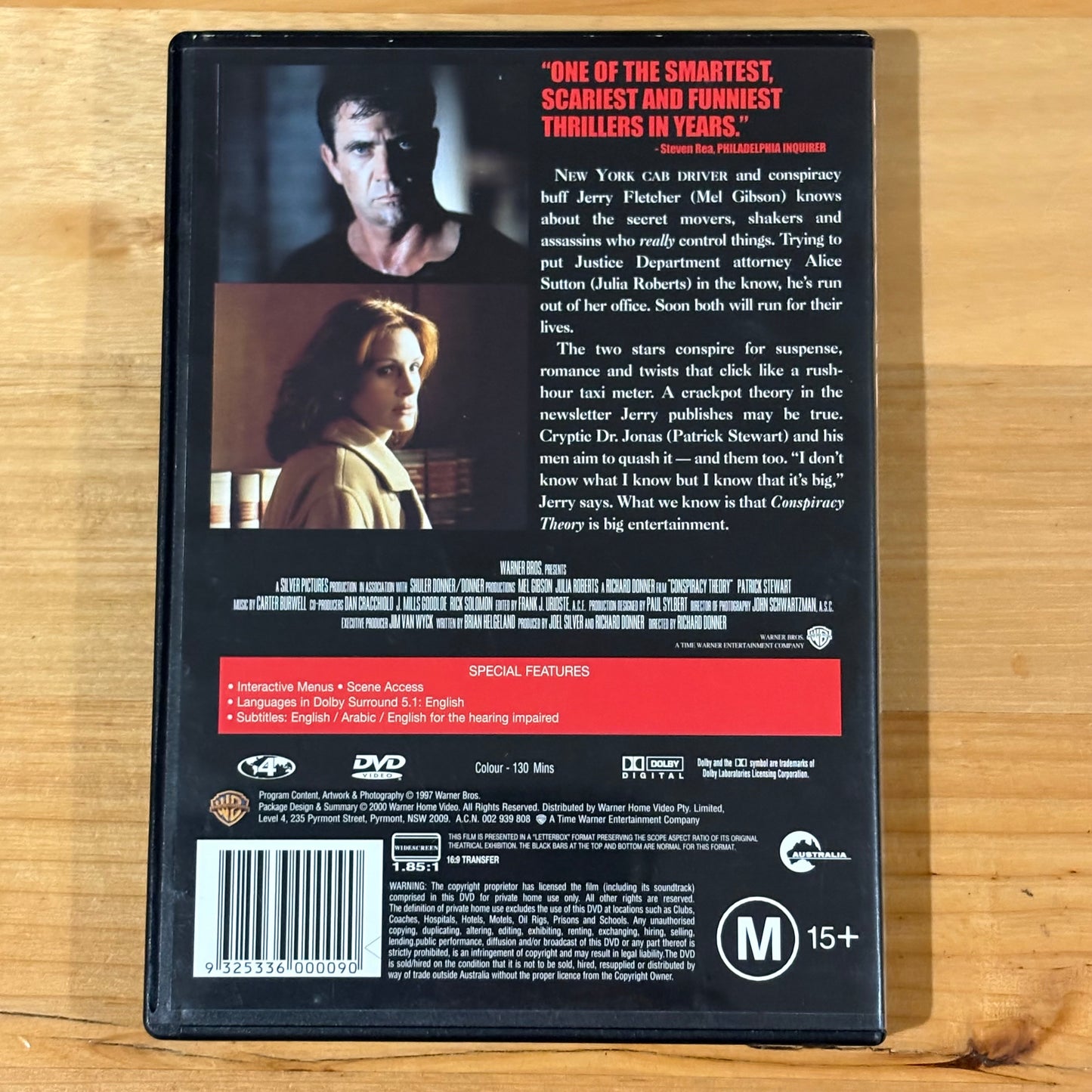 Conspiracy Theory DVD Mel Gibson Julia Roberts PAL 4 VGC