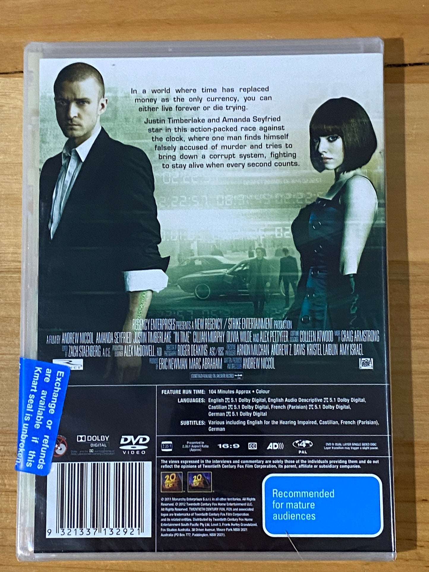 In Time DVD Sci-Fi Amanda Seyfried Justin Timberlake PAL 4 New Sealed
