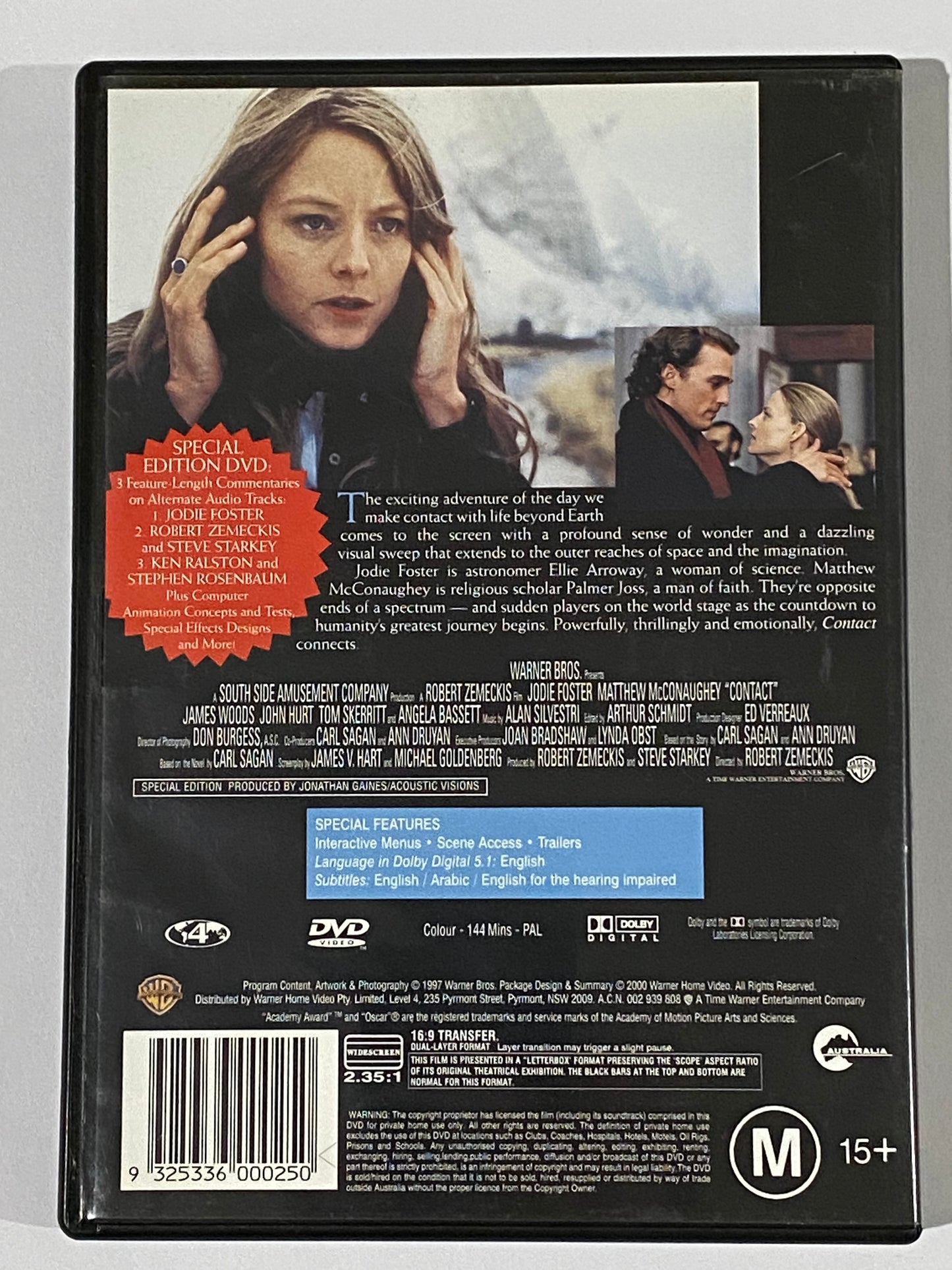 Contact Special Edition DVD Sci-Fi Jodie Foster Based on Carl Sagan novel PAL 4 VGC