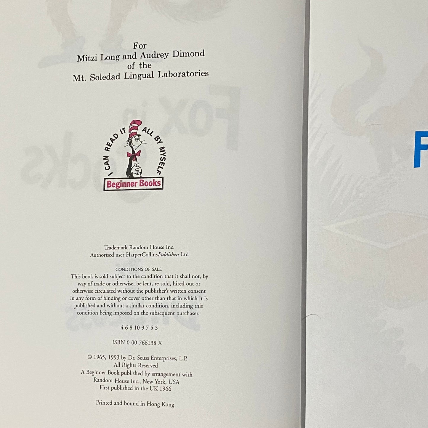 Dr Seuss Fox in Socks Dr Seuss Book Hardcover GD