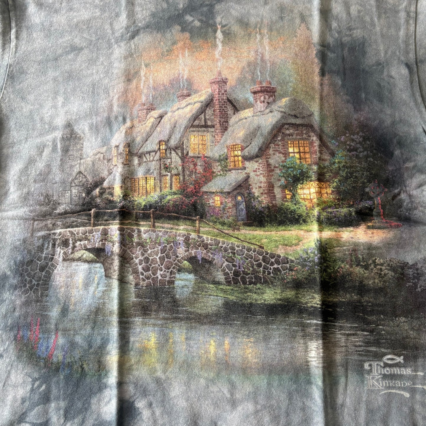 Thomas Kinkade T-Shirt Blue Short Sleeve Size Large