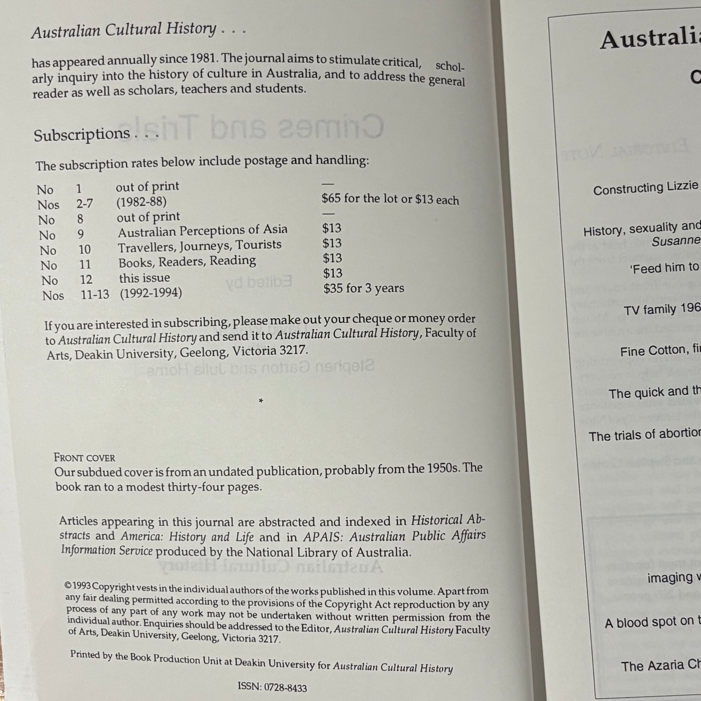 Crimes and Trials Australia's Cultural History No.12 Paperback 1993 GD