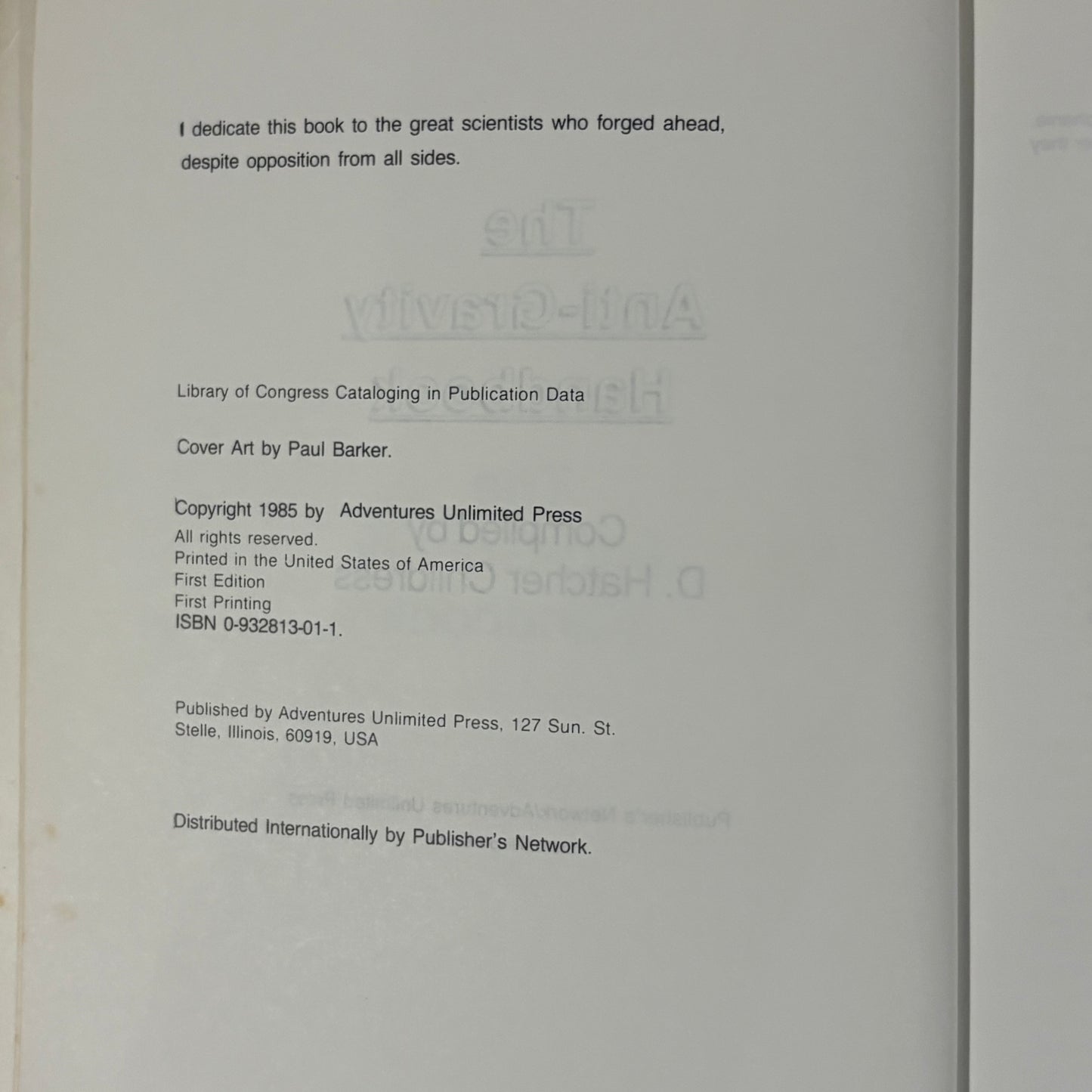 The Anti-Gravity Handbook complied by D. Hatcher Childress Paperback 1985 GD