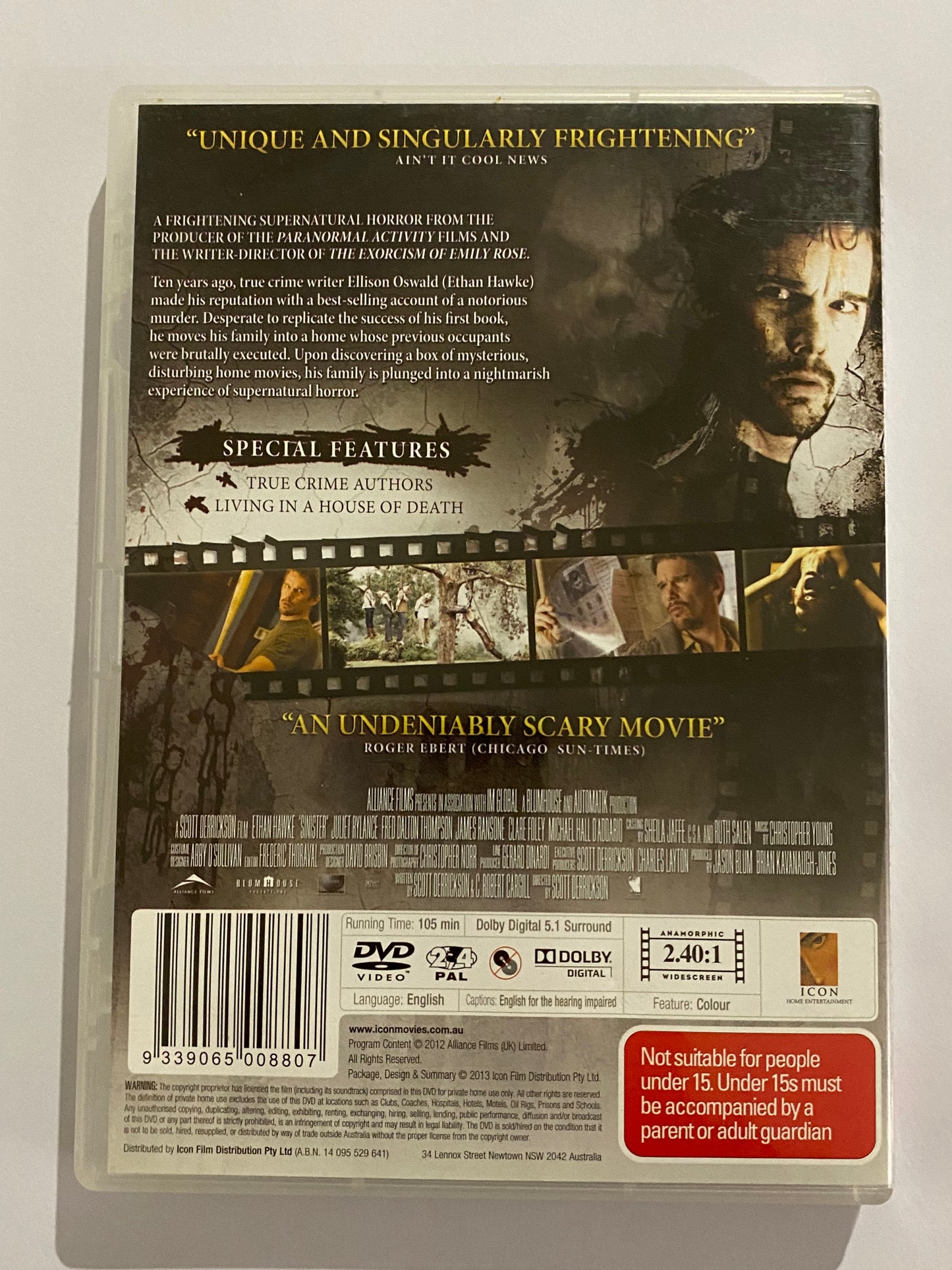 Sinister DVD Ethan Hawke Horror Movie PAL 2,4 VGC