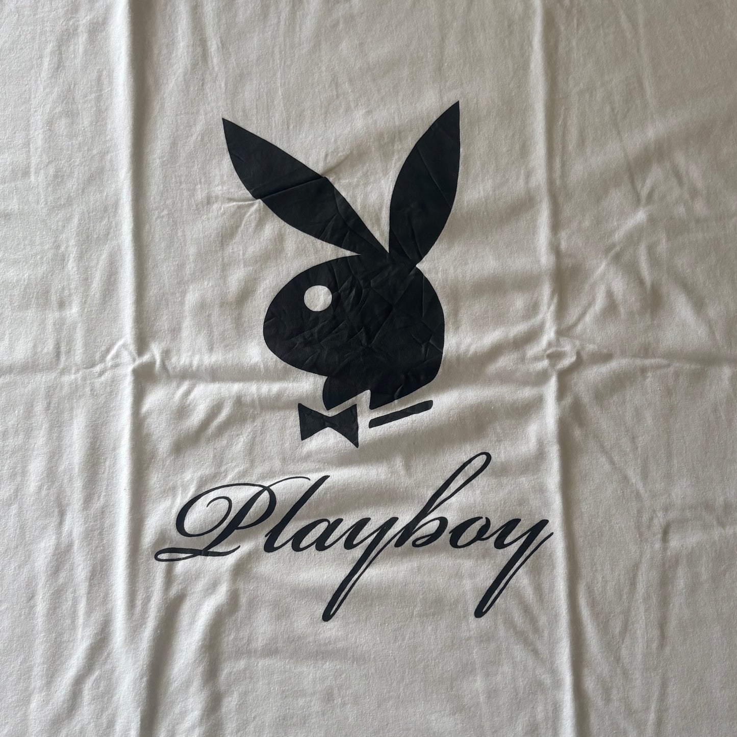 Men’s Playboy Short Sleeve White Graphic Logo Tee Shirt Size XL