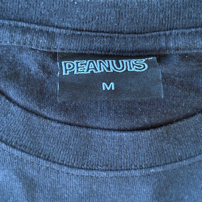 Snoopy Skateboarding T-Shirt Black Checked Pocket Short Sleeve Size M