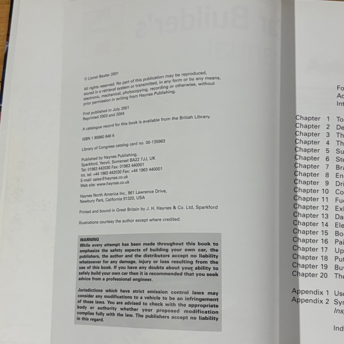 Haynes Car Builder's Manual Design a Car From Scratch Hardcover 2004 GD