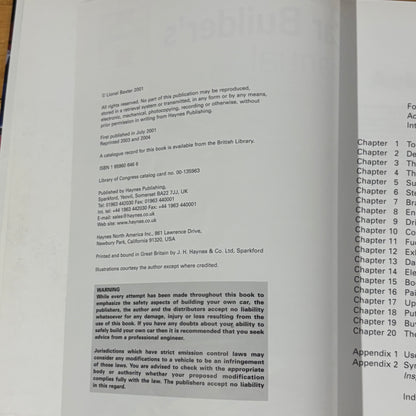 Haynes Car Builder's Manual Design a Car From Scratch Hardcover 2004 GD