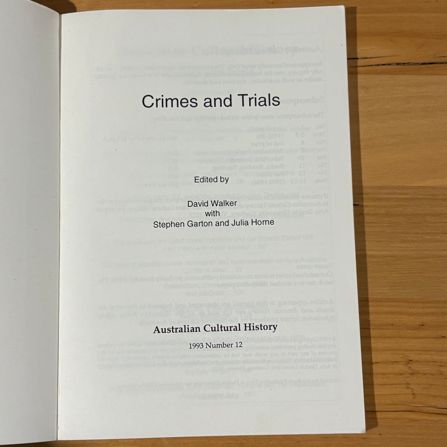 Crimes and Trials Australia's Cultural History No.12 Paperback 1993 GD