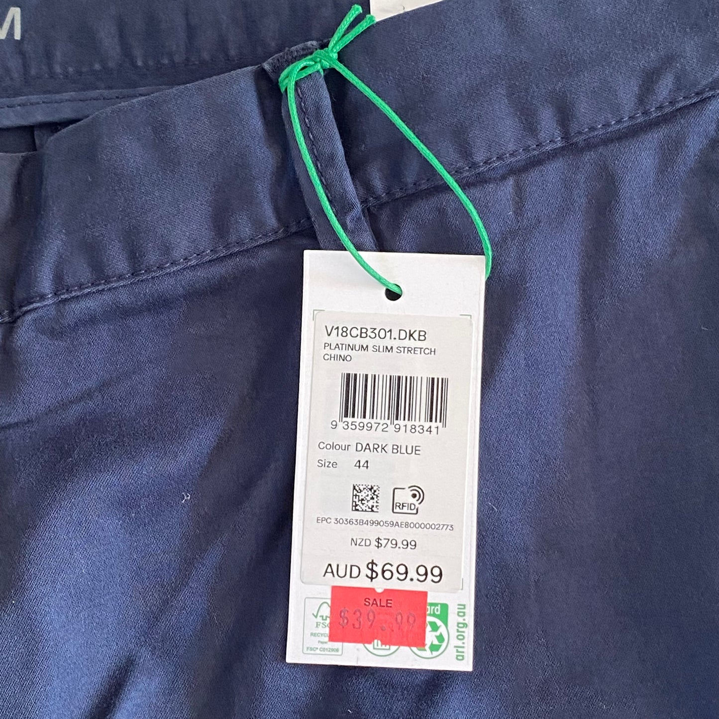 Axl & Co Men’s Dark Blue Platinum Slim Stretch SZ 42-inch Waist Zip Fly New With Tags