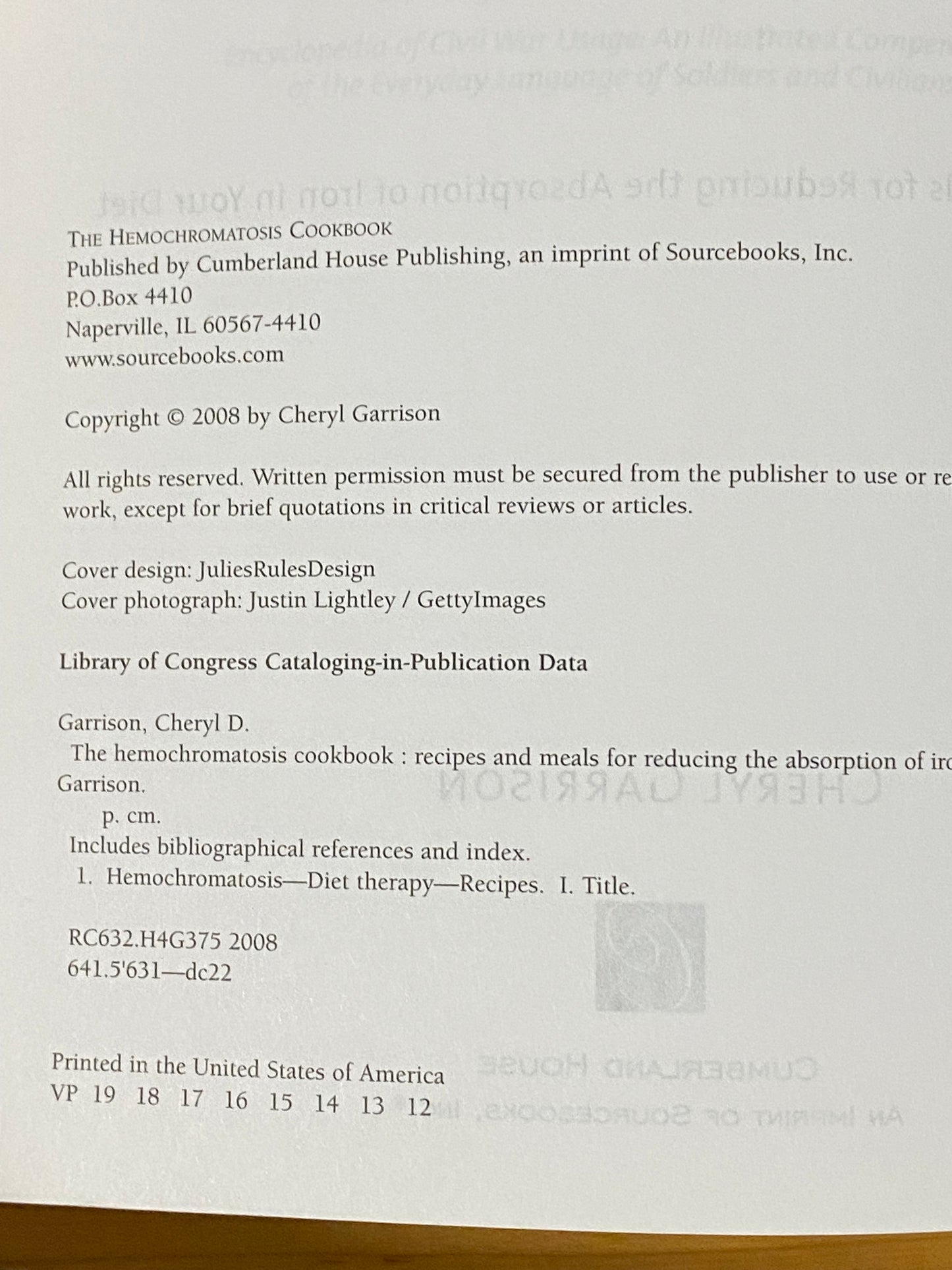 The Hemochromatosis Cookbook Cheryl Garrison Paperback GD