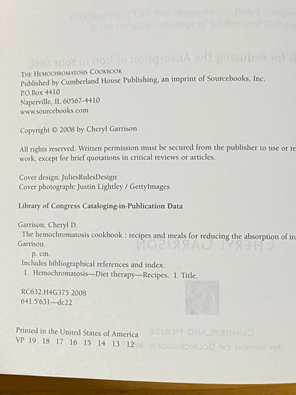 The Hemochromatosis Cookbook Cheryl Garrison Paperback GD