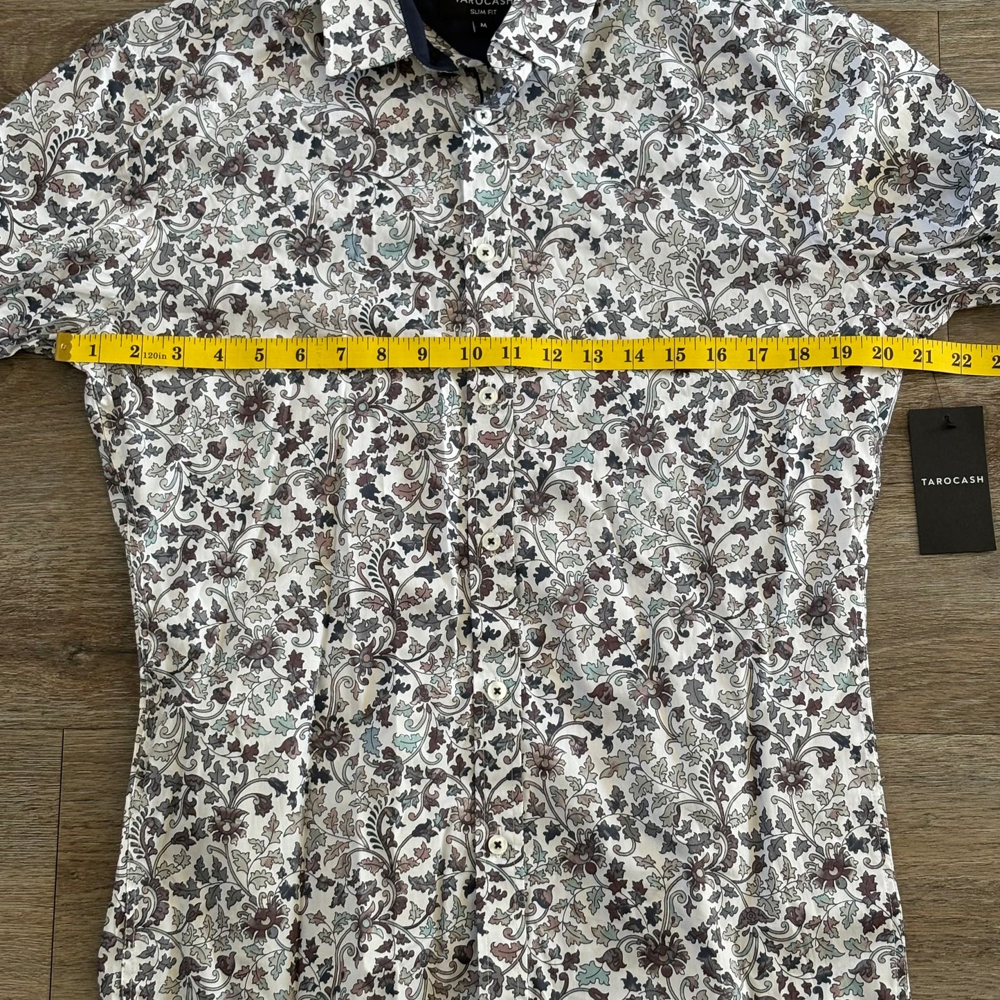 Tarocash Shirt Mens Casual Sz M Long Sleeve Slim Fit White Leaf Collared NWT