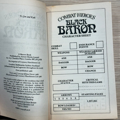 Black Baron & White Warlord by Joe Dever Combat Heroes 1 Paperback 1986 GD