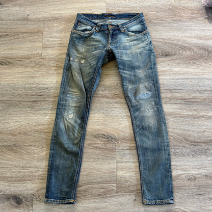 Nudie Jeans Womens Distressed W 28 L 32 Blue Denim Skinny