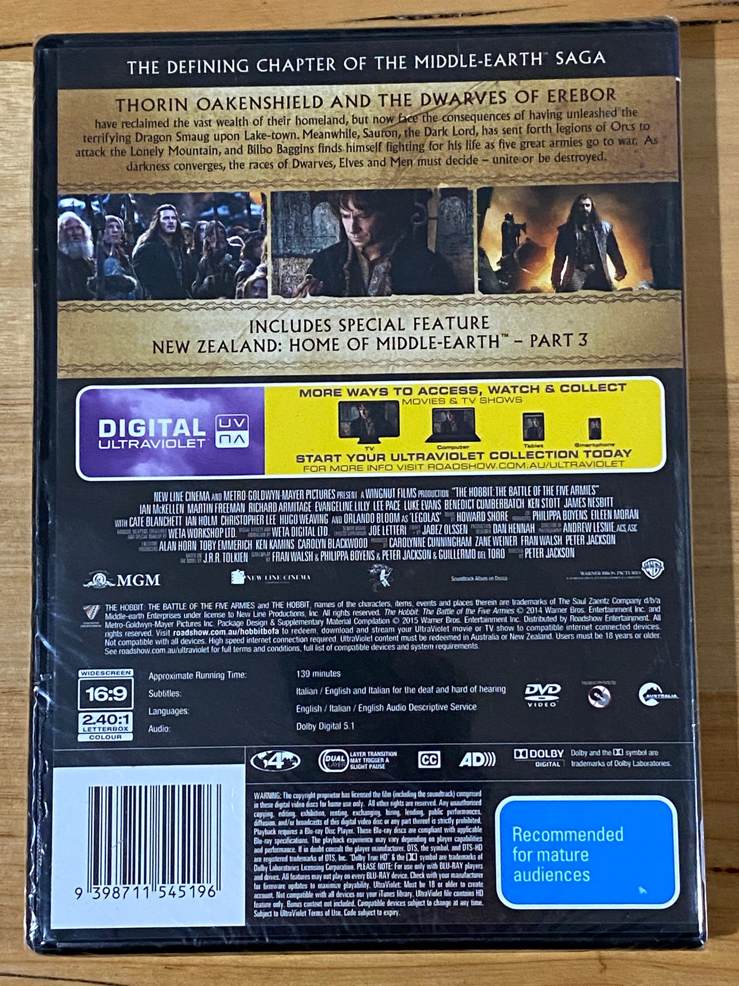 The Hobbit The Battle Of The Five Armies DVD/Ultraviolet PAL 4 New Sealed