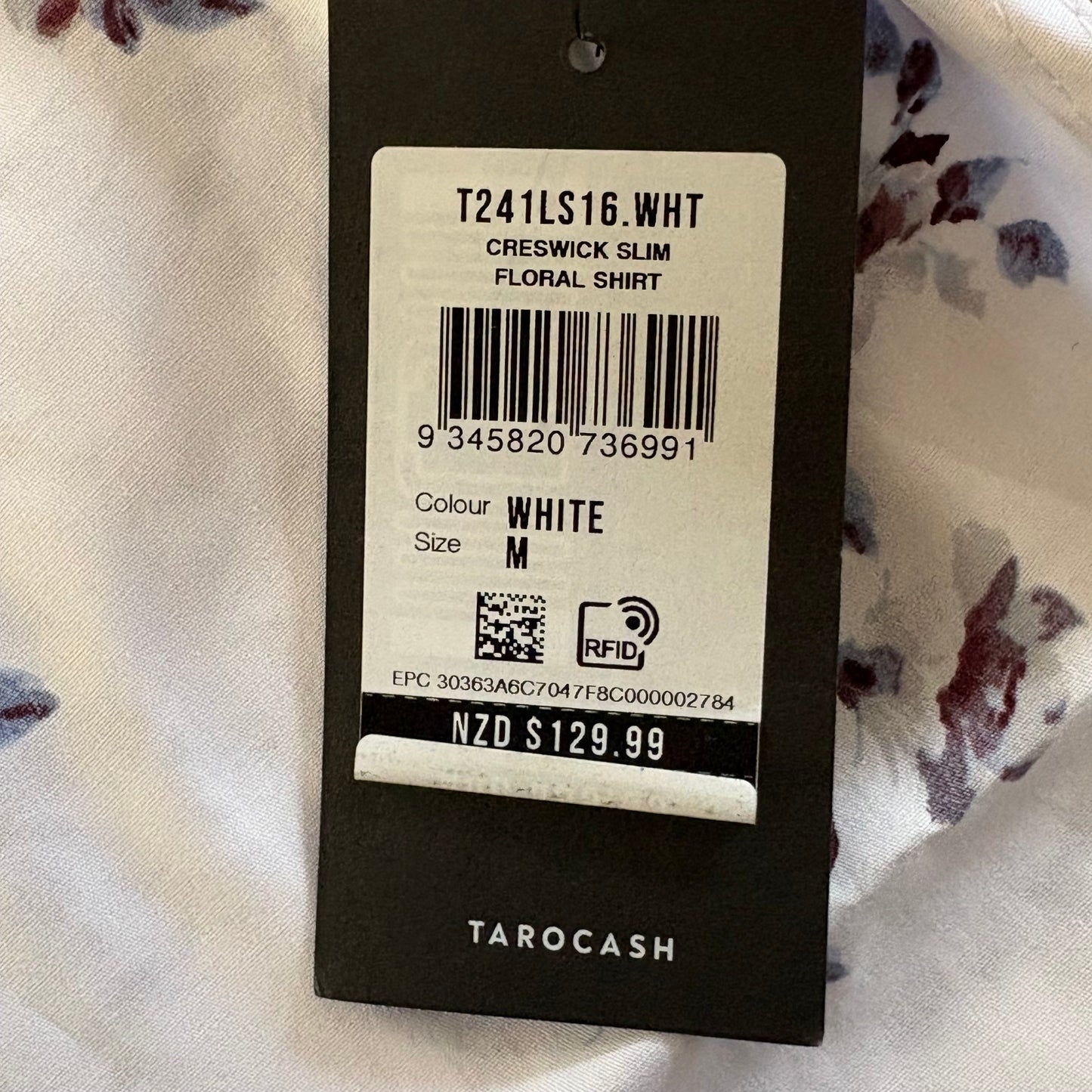 Tarocash Shirt Men's Casual Medium Short Sleeve Slim Fit White Floral Pattern Collared NWT