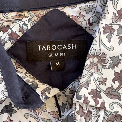 Tarocash Shirt Mens Casual Sz M Long Sleeve Slim Fit White Leaf Collared NWT