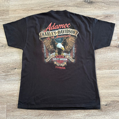 Harley Davidson T-Shirt Black Sz XL Short Sleeve Adamec 90th Anniversary