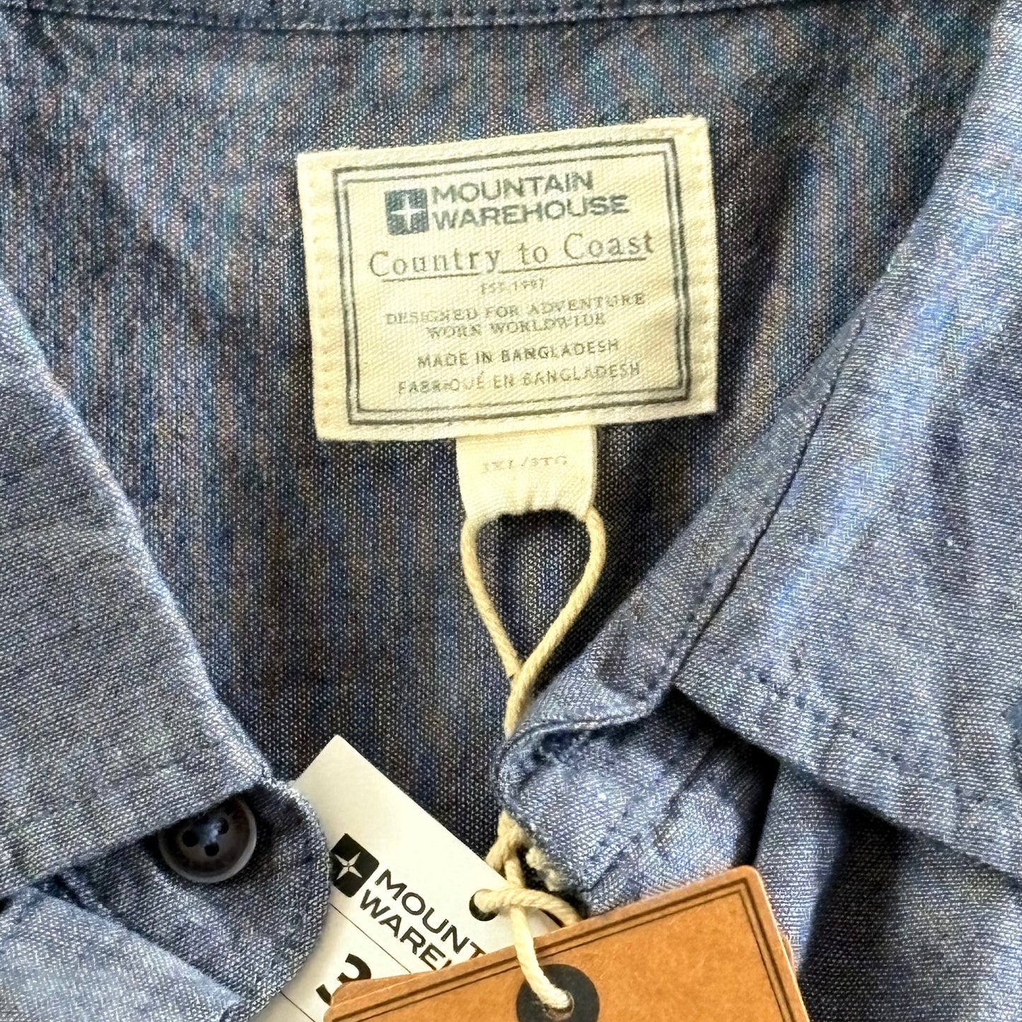 Mountain Designs Organic Cotton Shirt Mens Blue Collared Size 3XL Long Sleeves