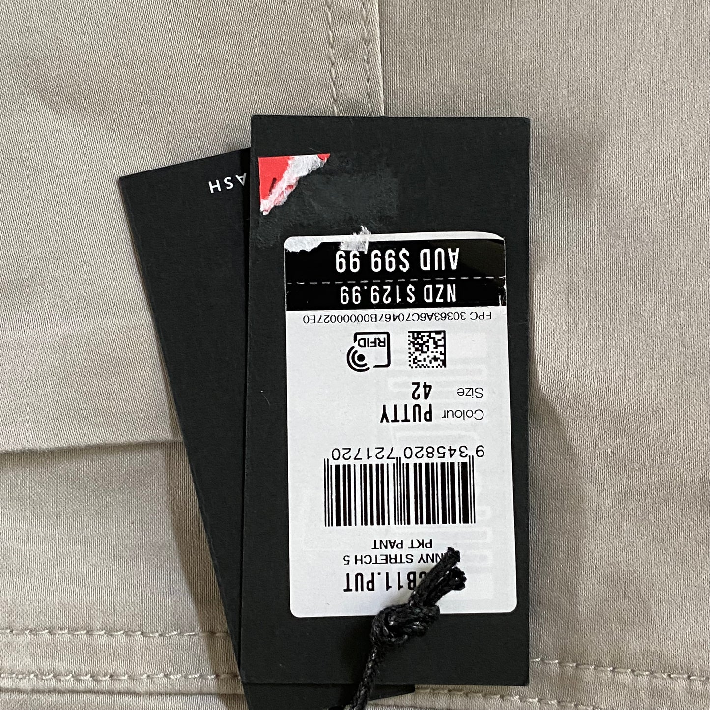 Tarocash Men’s Chinos Putty Sz 42-inch Waist Regular Zip Fly New With Tags