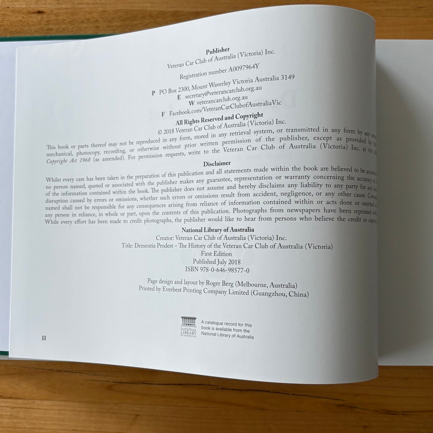 Dementia Prodest The History of the Veteran Car Club of Australia Hardcover GD