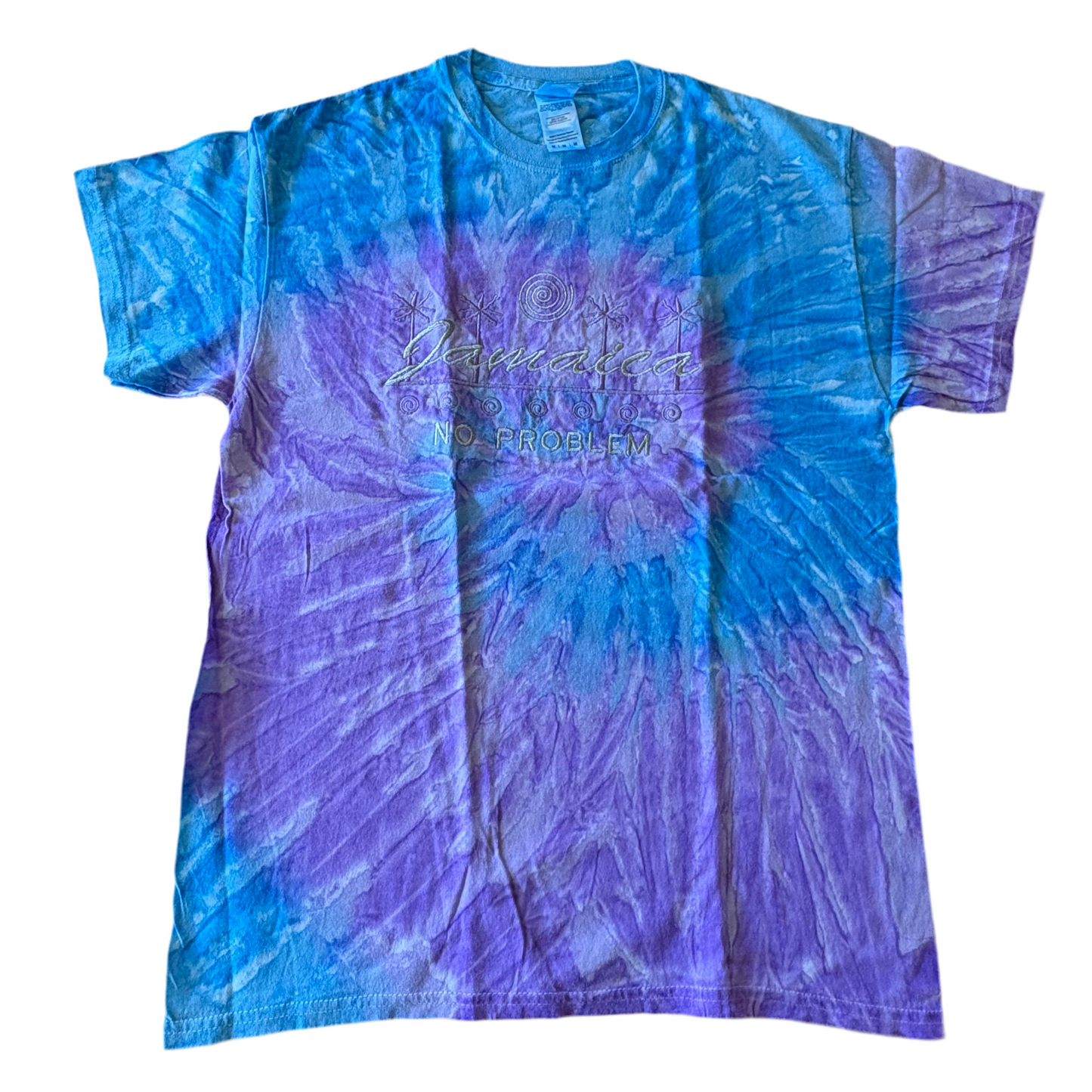 Jamaica No Problem Tie-Dye T-Shirt Blue Purple Short Sleeve Size Medium