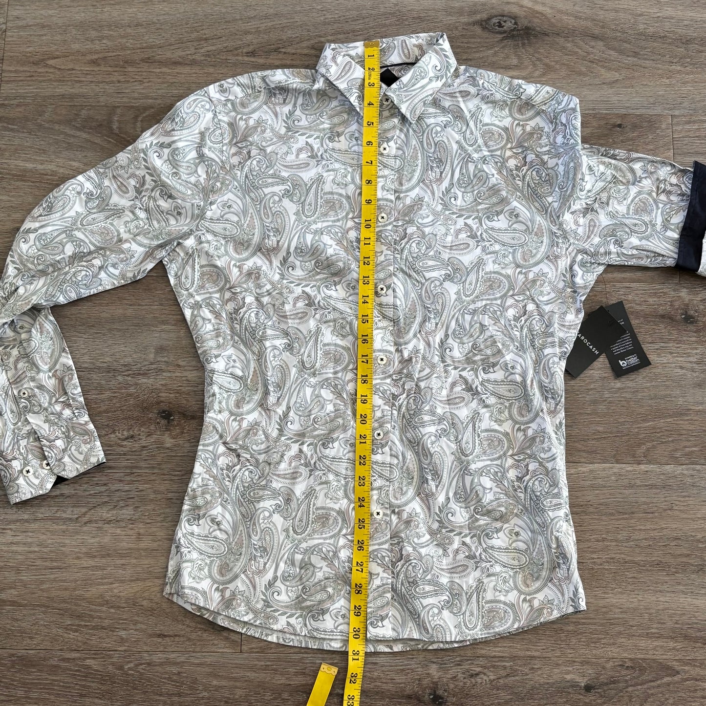 Tarocash Shirt Men's Casual Medium Long Sleeve Slim Fit White Paisley Pattern Collared NWT