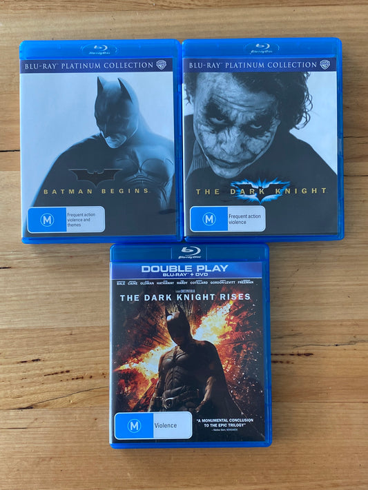 Batman Blu-Ray 3 Pack Dark Knight Christian Bale Movies Region B VGC