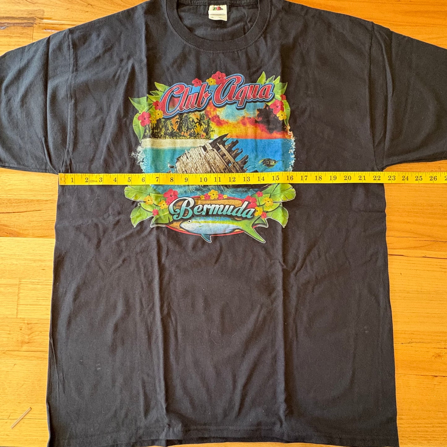 Club Aqua Fruit Of The Loom T-Shirt Black Short Sleeve Size XL