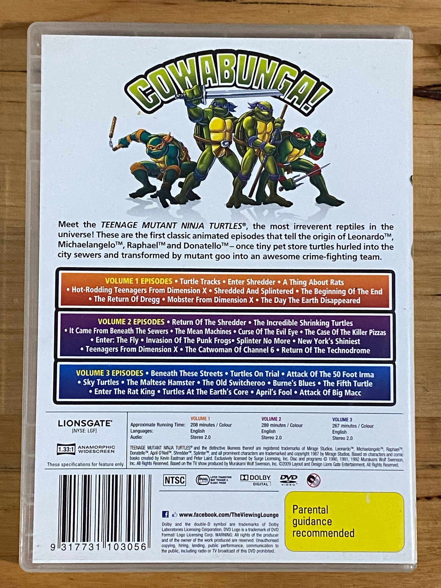 Teenage Mutant Ninja Turtles Volume 1-3 DVD 3-Disc Set PAL 4 VGC