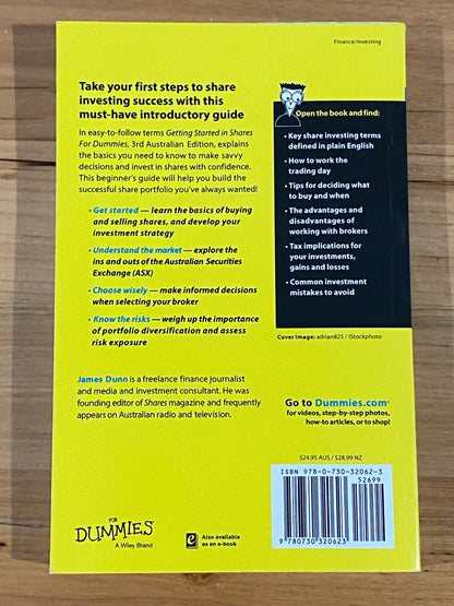 Getting Started In Shares for Dummies 3rd Australian Edition Paperback VGC