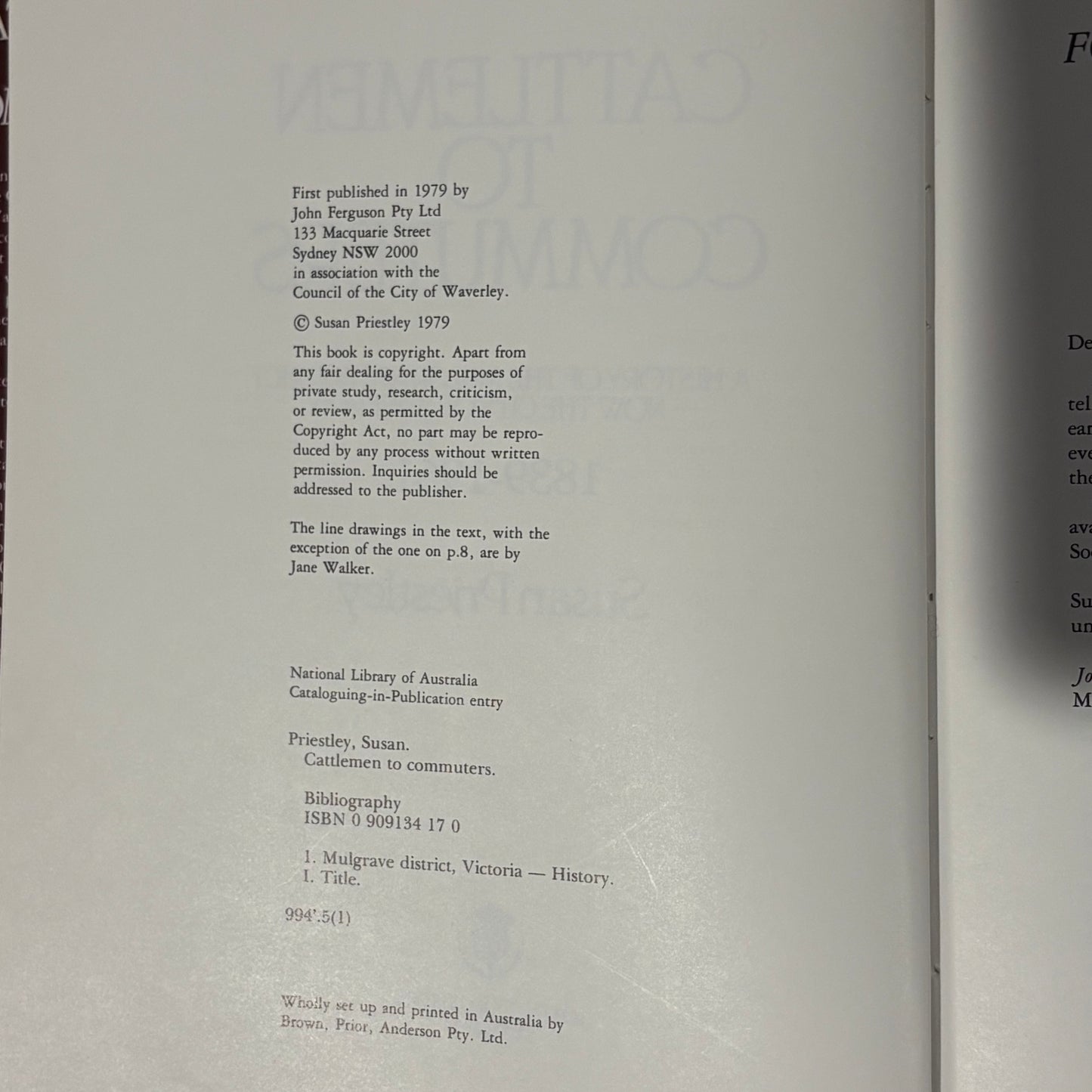 Cattlemen to Commuters History of Mulgrave 1839-1961 Waverley City Hardcover GD