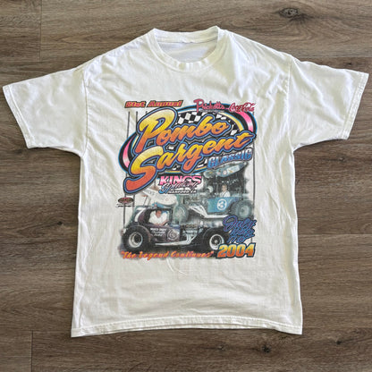 NASCAR T-Shirt Pombo Sargent Classic Men's White Short Sleeve Sz 44 Vintage