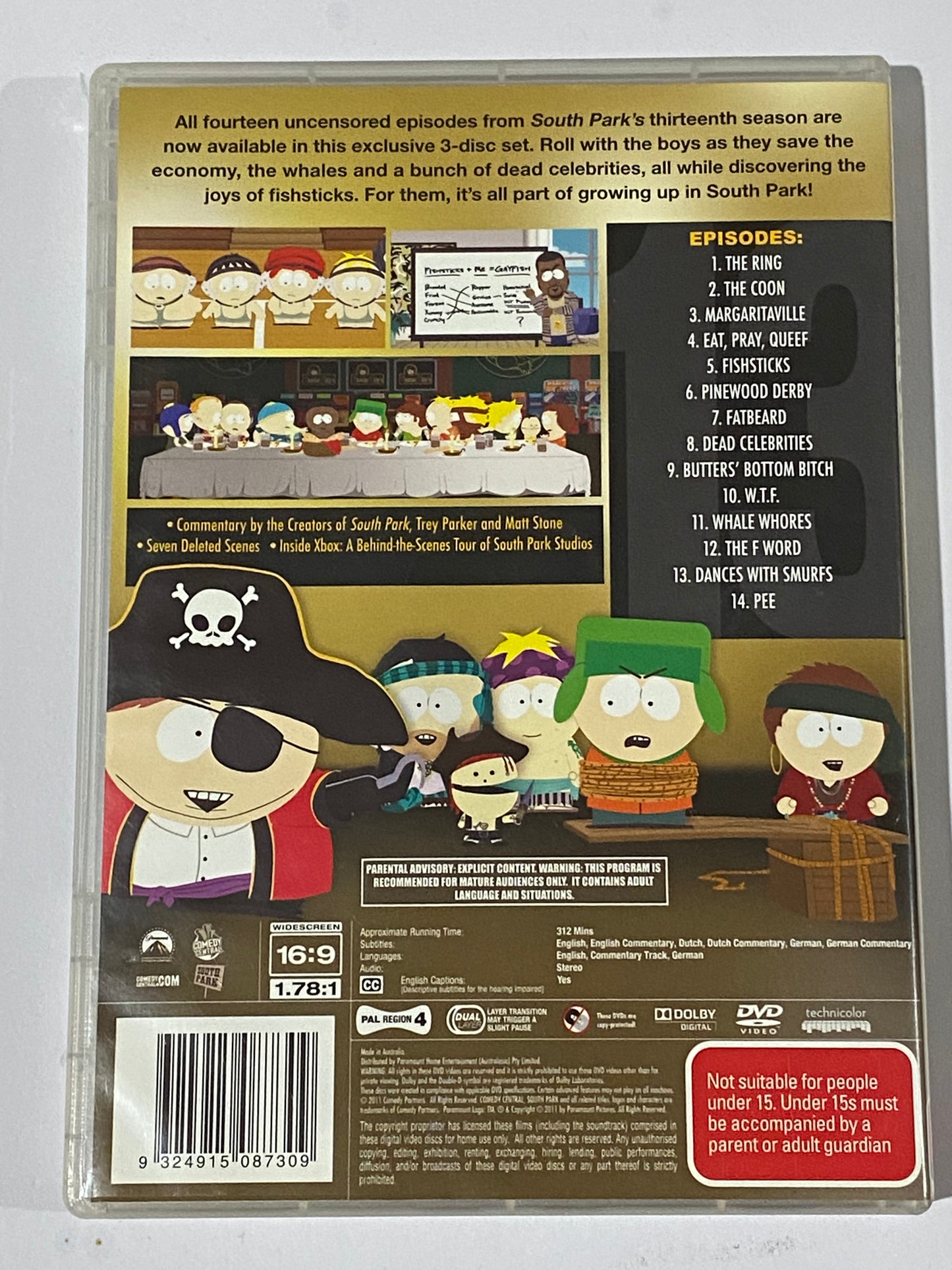 South Park Complete Thirteenth Season DVD 3-Disc Set PAL 4 VGC