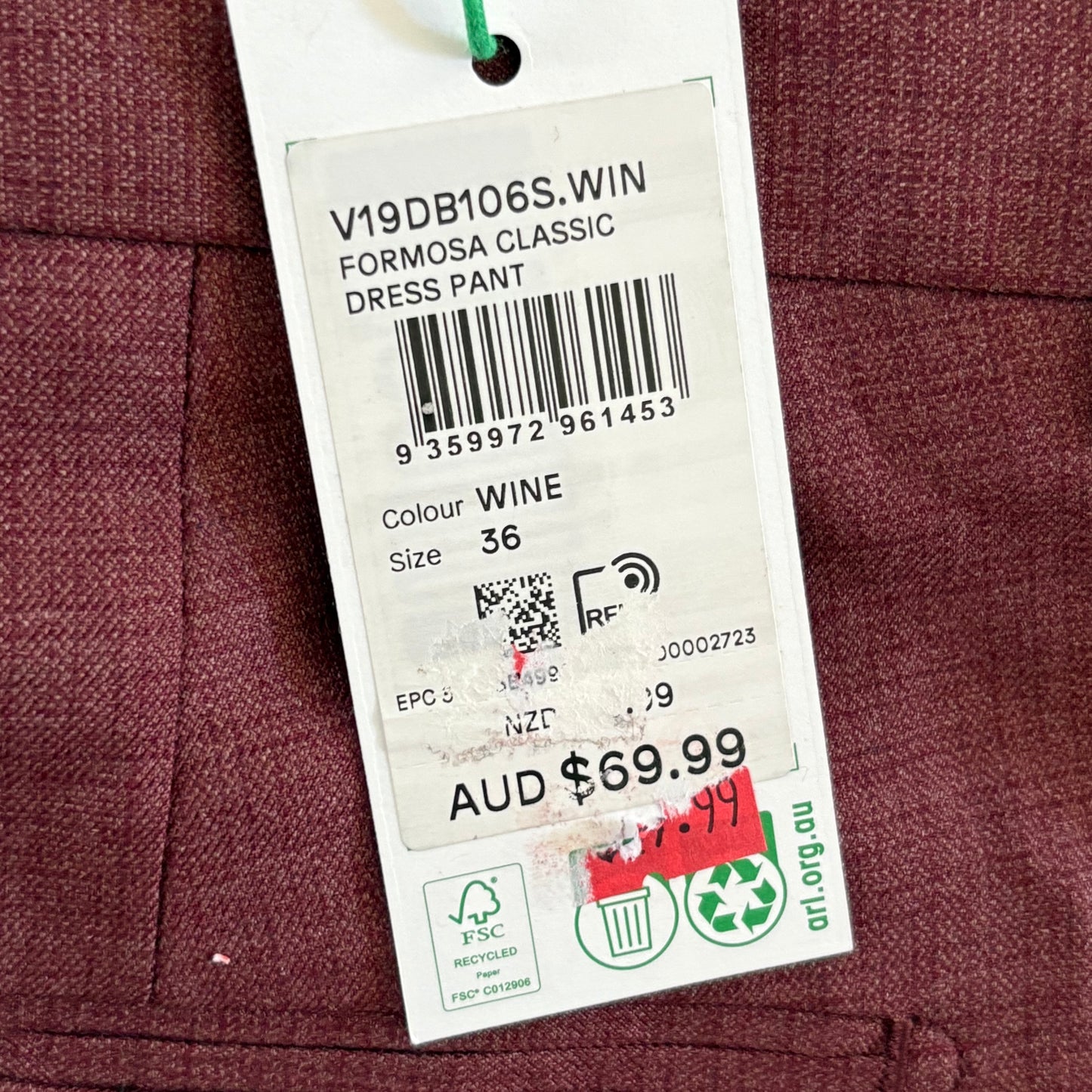 Axl & Co Men’s Wine Dress Pants SZ 36-inch Waist Zip Fly New With Tags