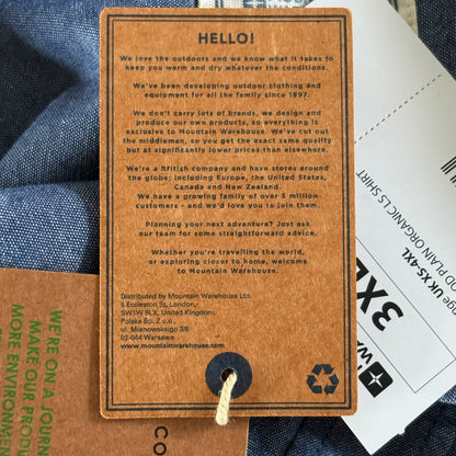 Mountain Designs Organic Cotton Shirt Mens Blue Collared Size 3XL Long Sleeves