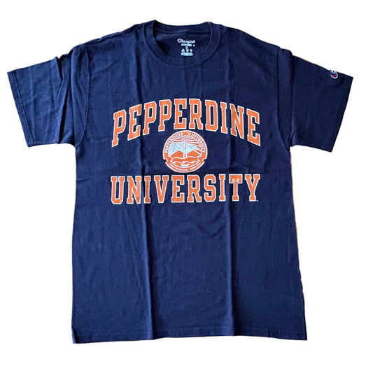 Pepperdine University Champion T-Shirt Blue Short Sleeve Size Medium