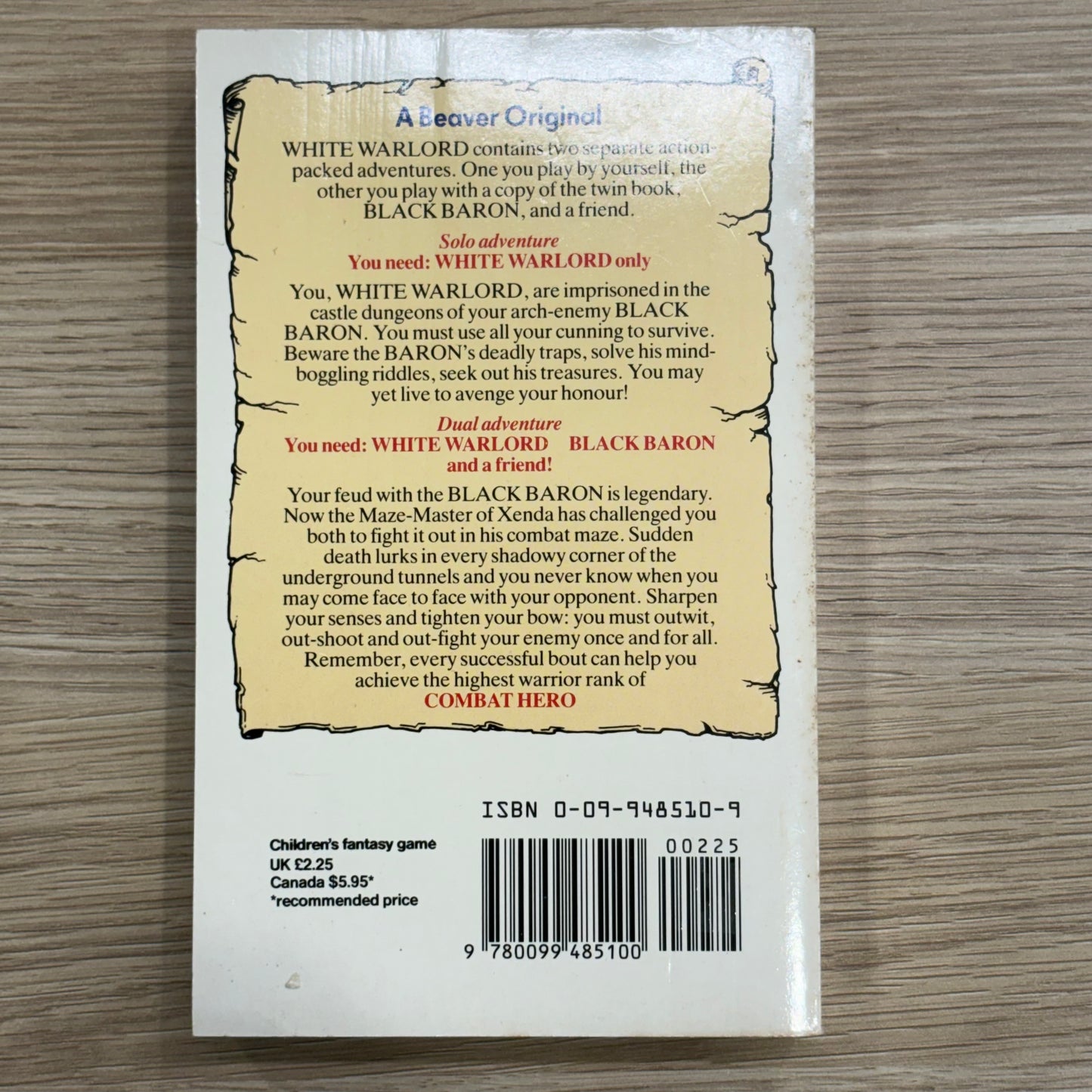 Black Baron & White Warlord by Joe Dever Combat Heroes 1 Paperback 1986 GD