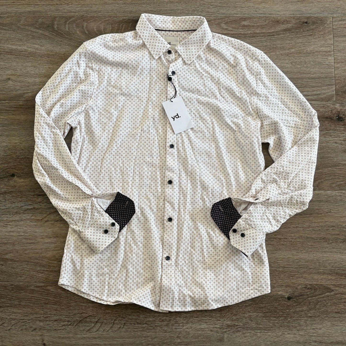 yd Shirt Men's Casual Medium Long Sleeve Slim Fit Cream Collared NWT