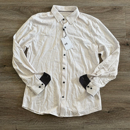 yd Shirt Men's Casual Medium Long Sleeve Slim Fit Cream Collared NWT