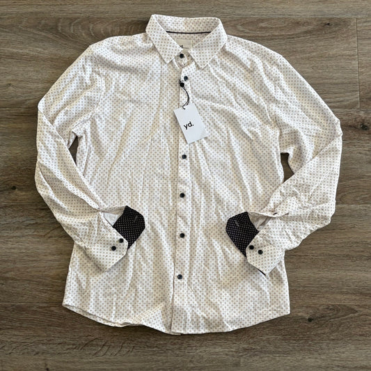 yd Shirt Men's Casual Medium Long Sleeve Slim Fit Cream Collared NWT
