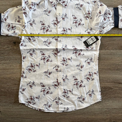 Tarocash Shirt Men's Casual Medium Short Sleeve Slim Fit White Floral Pattern Collared NWT