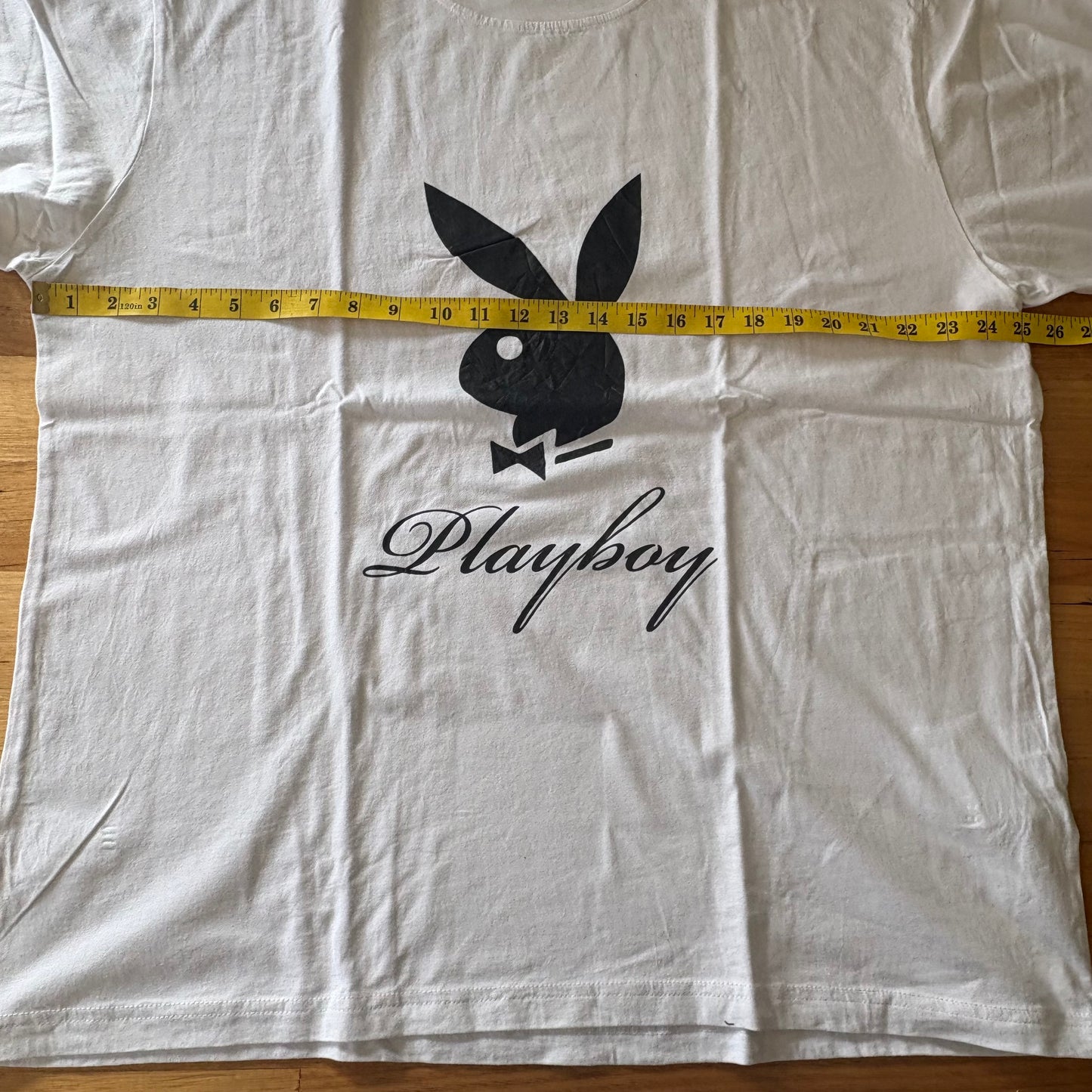 Men’s Playboy Short Sleeve White Graphic Logo Tee Shirt Size XL