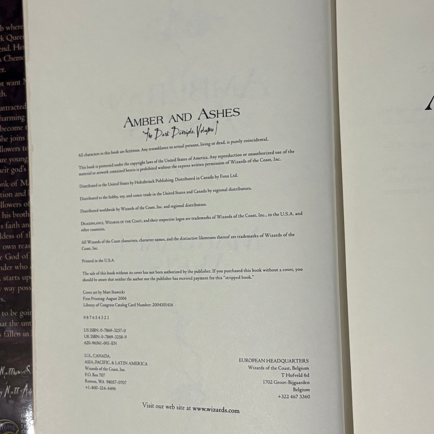 Amber and Ashes by Margaret Weis Dragonlance Fantasy Hardcover 2004 Ex-Library