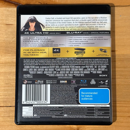 Salt 4K Ultra HD DVD Blu-ray Angelina Jolie 2-Disc Set VGC
