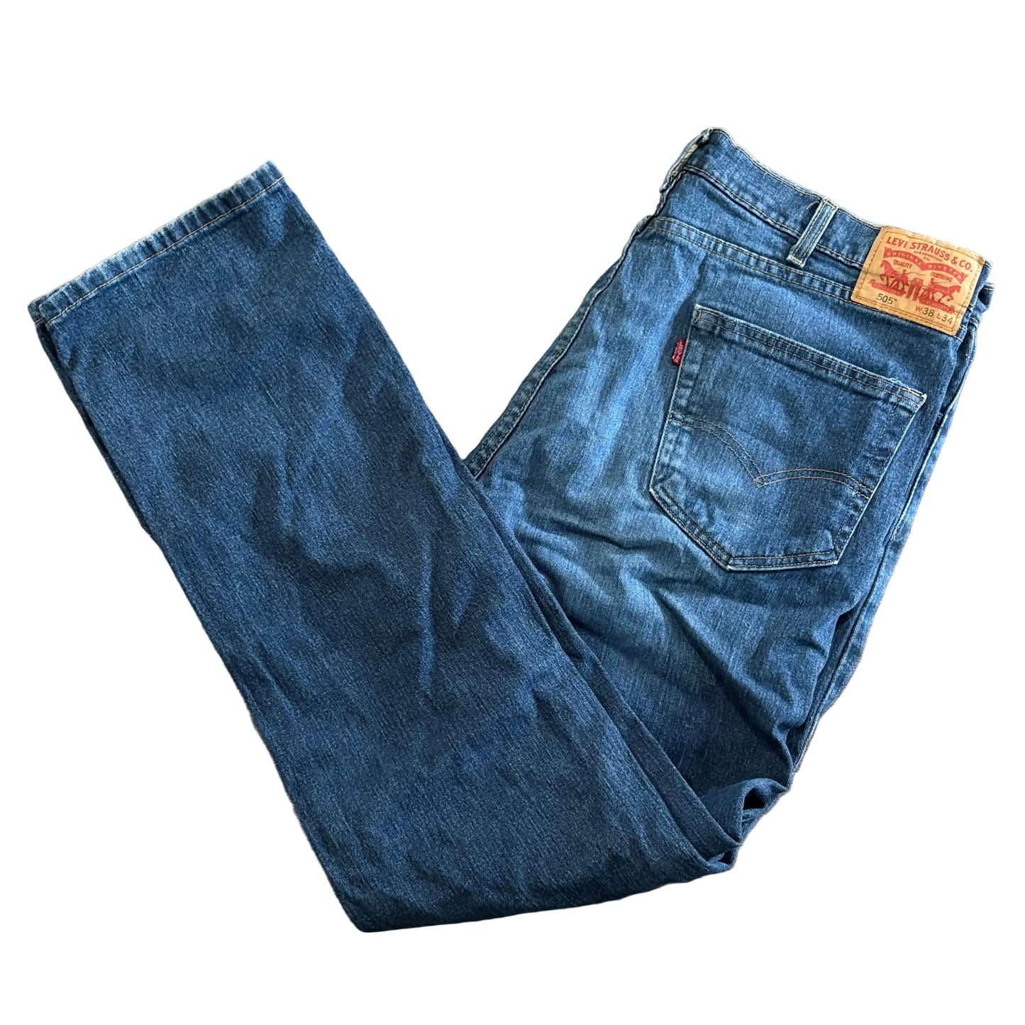 Levi's 505 Mens W 38 L 34 Denim Light Wash Blue Jeans PC9-00505-1528