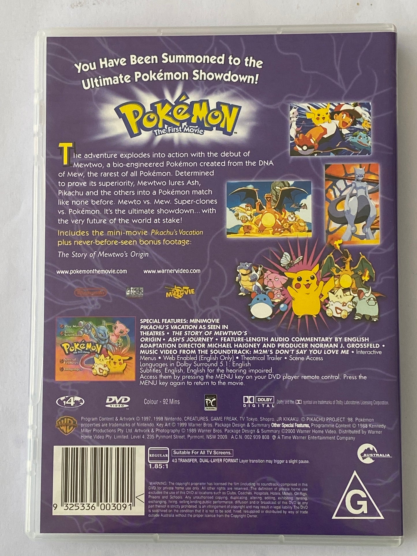 Pokémon The First Movie DVD PAL 4 VGC