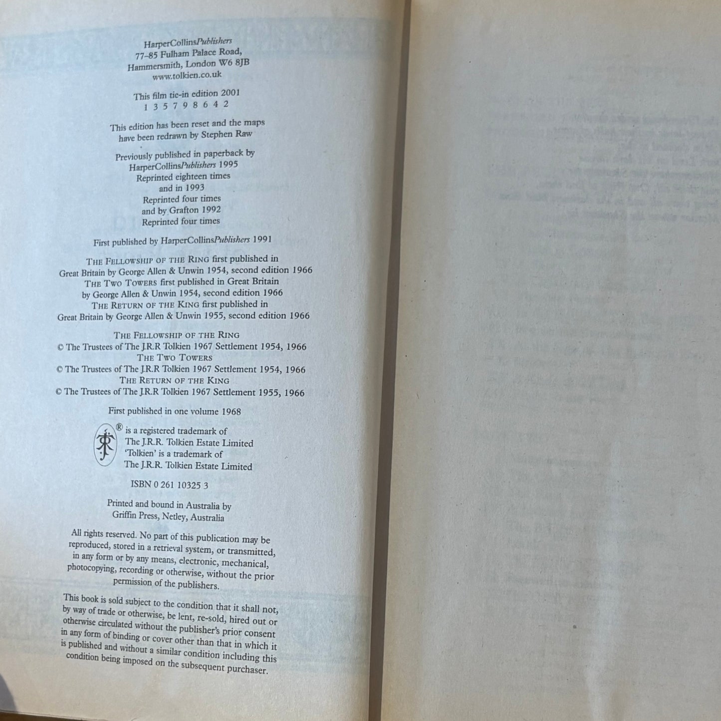 The Lord Of The Rings by J.R.R. Tolkien 2001 Paperback GD