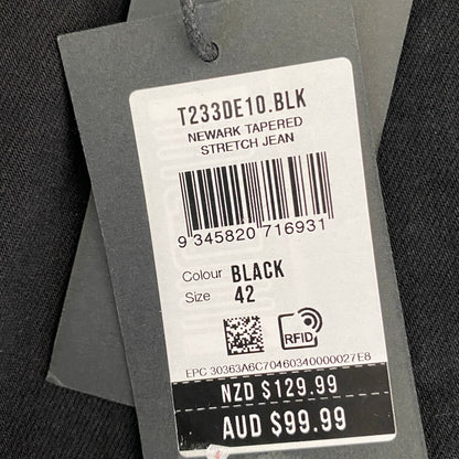 Tarocash Men’s Jeans Tapered Denim Black Size 42-inch Waist Zip Fly New With Tags